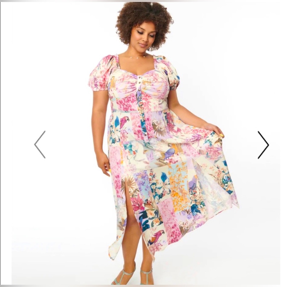Unique Vintage Plus Size Pastel Patchwork Print Midi Dress